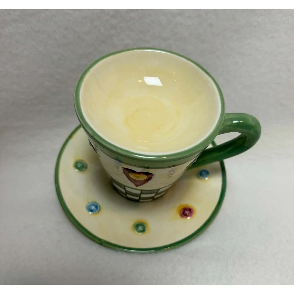 Vintage Teacup Wax Tart Warmer Hearts Buttons Checkerboard Whimsical Country